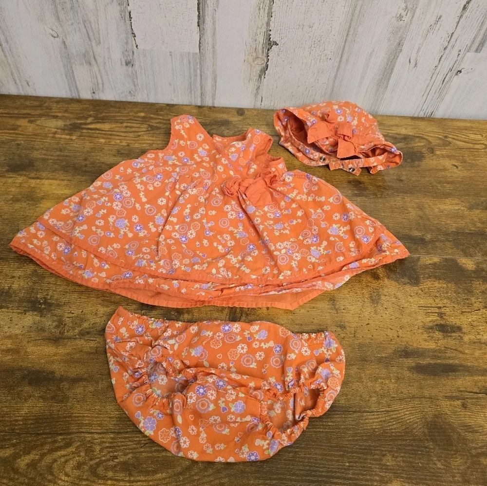 The Childrens Place Baby Girls Floral Summer Orange Dress Set Size 0-3 Months